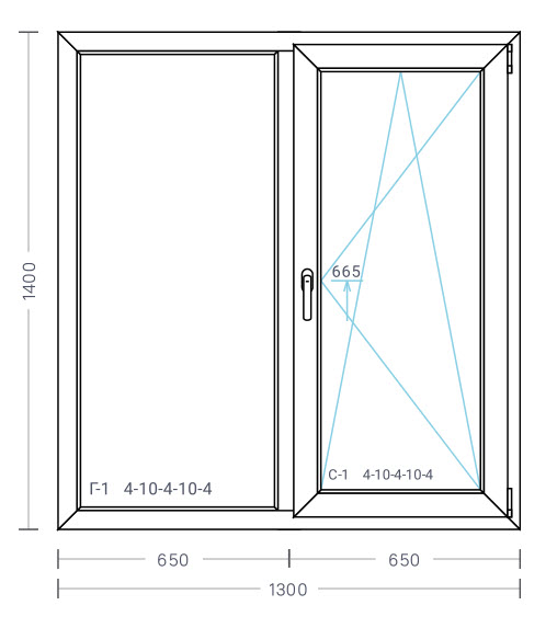 Окно пластиковое 1300х1400
